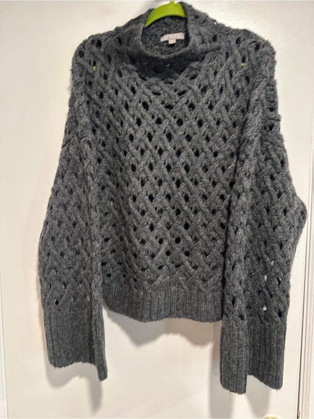 J Crew Chunky Open Knit Cross-cable Sz: M Dark Gray mockneck wool blend sweater. - Picture 7 of 13